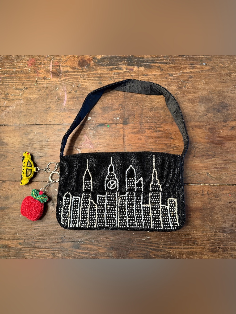 Made in India NYC Skyline Beaded Handbag Taxi Apple Charms New York Purse